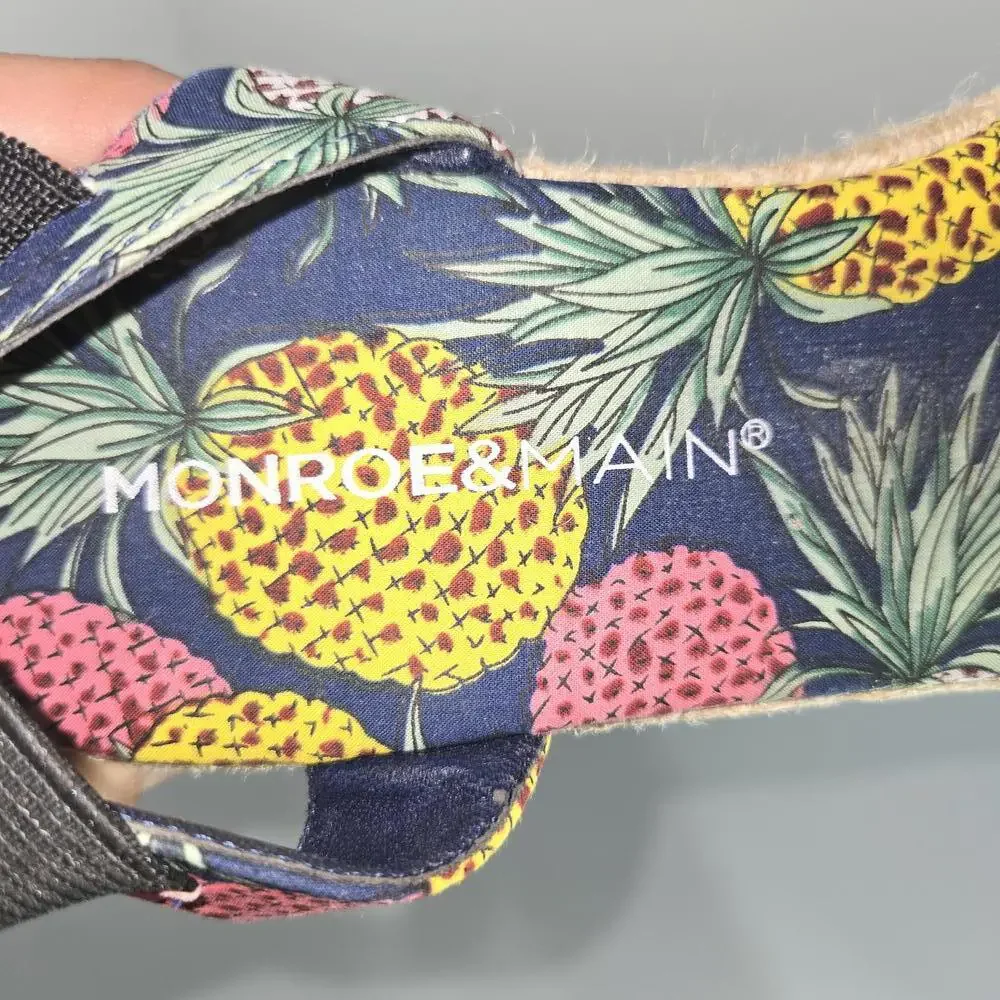 0324 Monroe And Main Pineapple Wedge Heel‎ Espadrilles Size 8M